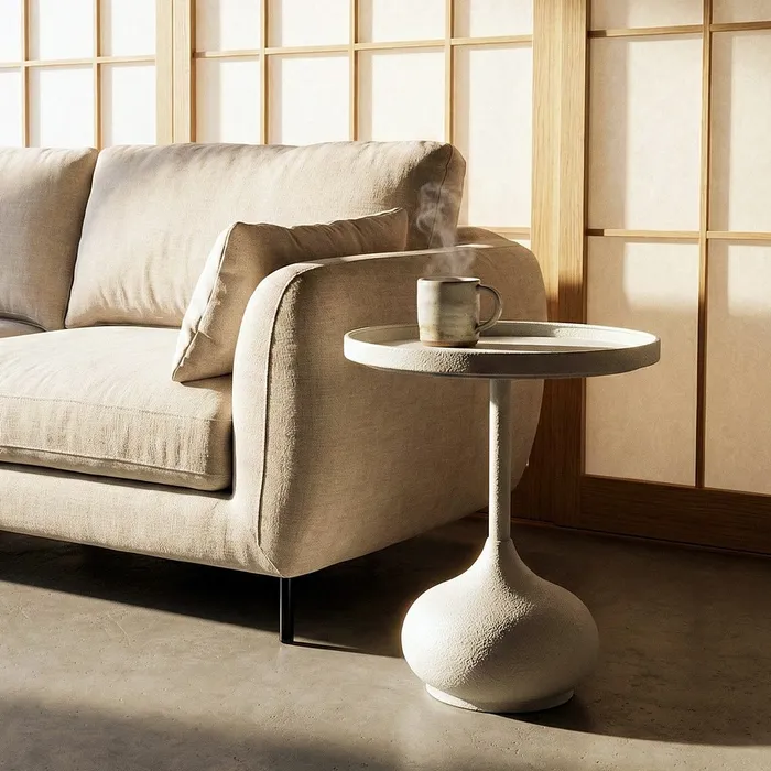 Masute Laterale - Masuta laterala moderna din metal alb cu blat circular