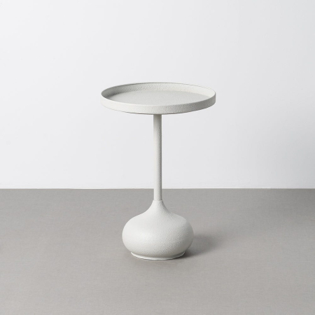 Mobilier - Masuta laterala sculpturala din metal alb cu blat circular