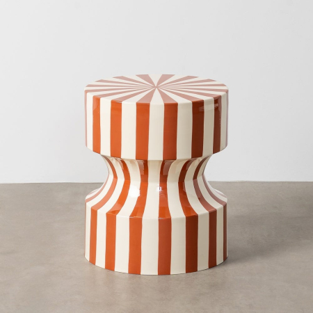 Mese - Măsuță laterală decorativă din metal cu dungi terracotta și alb