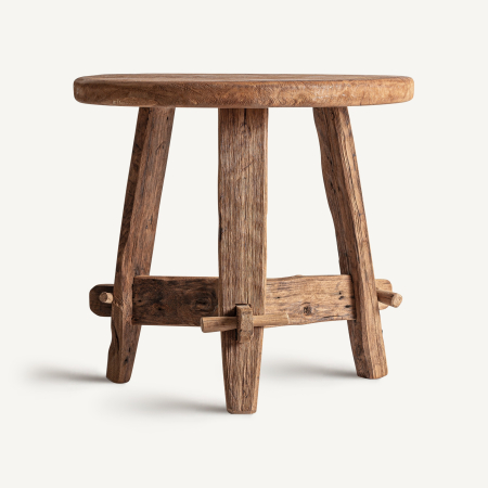 Mobilier - Măsuță laterală joasă și rotundă din lemn de tec reciclat cu structură tripod și bară de sprijin