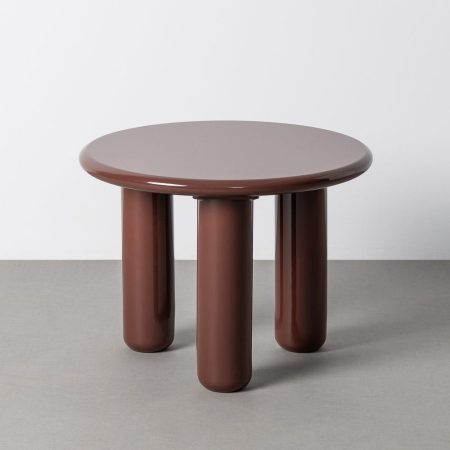 Mobilier - Măsuță laterală din MDF vișiniu lucios cu blat rotund și picioare cilindrice