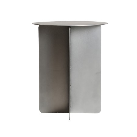 Mobilier - Măsuță laterală rotundă din metal argintiu mat cu bază din panouri metalice în cruce