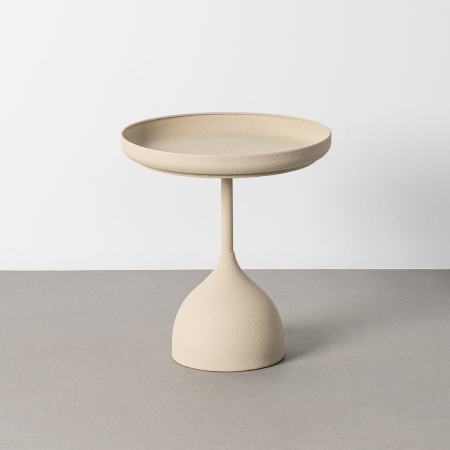 Mobilier - Măsuță laterală din metal bej cu tavă rotundă texturată și bază în formă de clopot