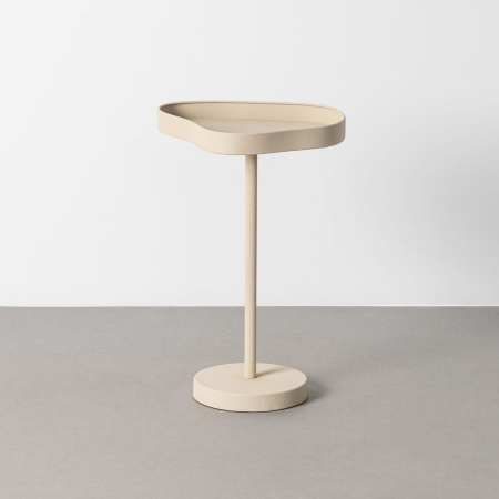 Mobilier - Măsuță laterală din metal crem cu blat organic cu margine ridicată și picior subțire pe bază rotundă