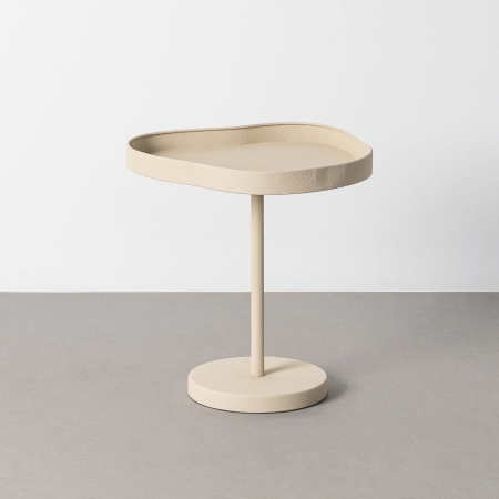 Mobilier - Măsuță laterală din metal crem cu blat ovoid larg cu margine ridicată și picior subțire pe bază rotundă