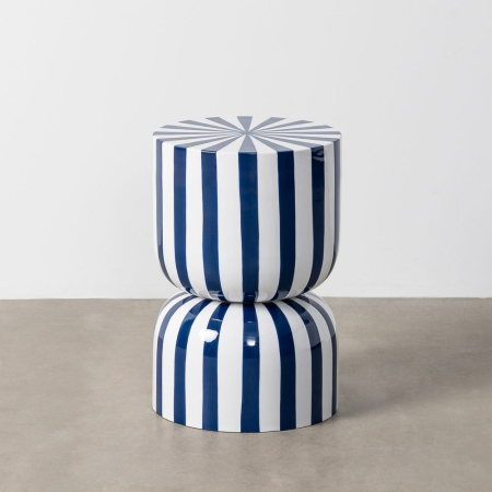 Măsuță laterală din metal cu dungi alb-albastru