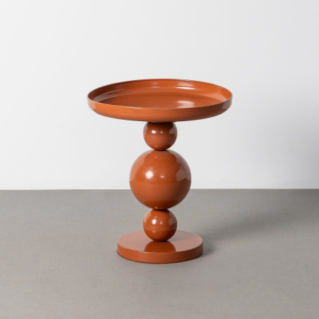 Mobilier - Măsuță laterală din metal terracotta cu tavă rotundă și picior din trei sfere pe bază plată