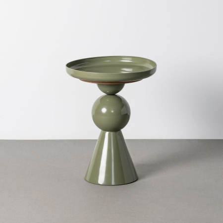 Mobilier - Măsuță laterală din metal verde salvie cu tavă rotundă și picior dintr-o sferă pe bază conică