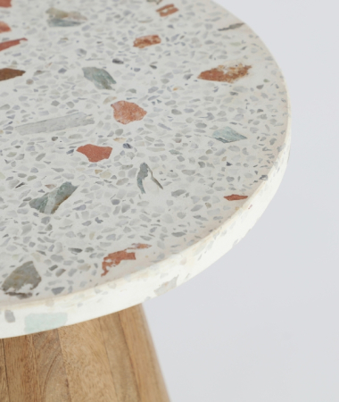 Măsuță laterală terrazzo alb și lemn mango 60x60x64 [2]