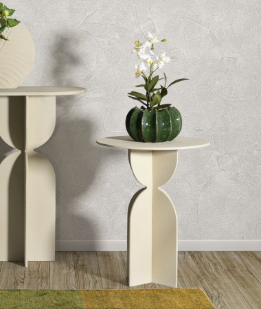 Măsuță metalică Dune bej nisipiu cu formă sculpturală și blat rotund [1]
