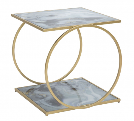 Masute Laterale - Masuta laterala Glam cu blat marmorat si doua nivele CreativDeco