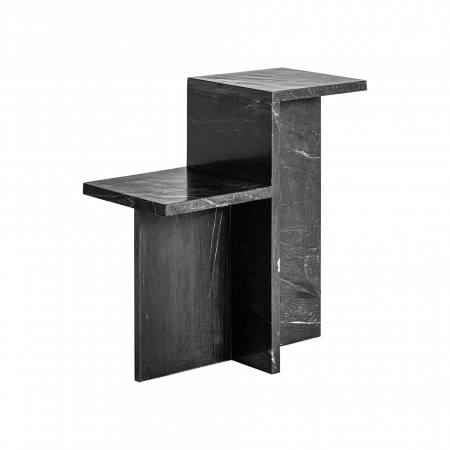 Masute Laterale - Măsuță marmură neagră, design geometric sculptural.