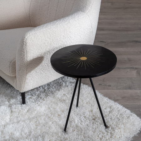 Masa Laterala Neagra CreativDeco - Detaliu Central Cupru pentru Decor Industrial [1]