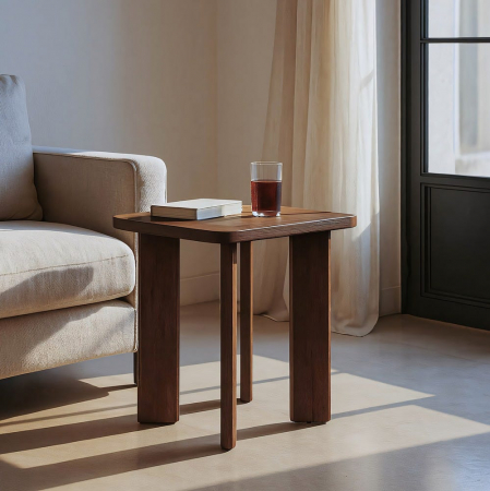 Colectia noua - Măsuță laterală pătrată maro din lemn de mango design natural