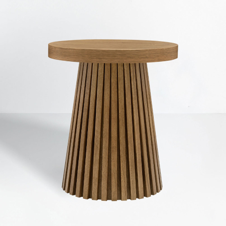 Mobilier - Măsuță laterală rotundă din stejar maro cu model de lamele
