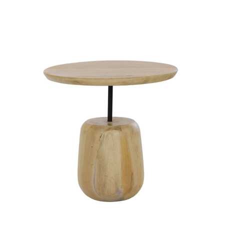 Wabi Sabi - Măsuță laterală rotundă din lemn de mango maro deschis cu bază sculptată