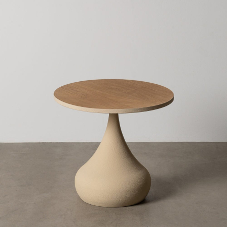 Colectia noua - Măsuță laterală rotundă din MDF și metal bej cu design modern-scandinav 50 x 50 x 48.5 cm