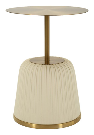 Mobilier - Masuta laterala rotunda metal auriu si piele alba 40x55 cm