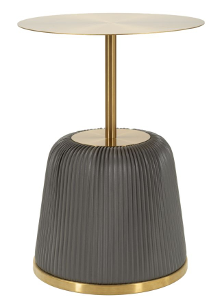 Mobilier - Masuta laterala rotunda metal si piele gri 40x55 cm