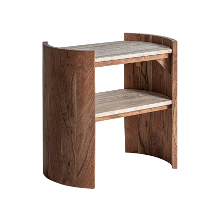 Măsuță două niveluri travertin și acacia cu design italian. [1]