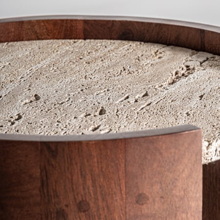 Măsuță două niveluri travertin și acacia cu design italian. [2]