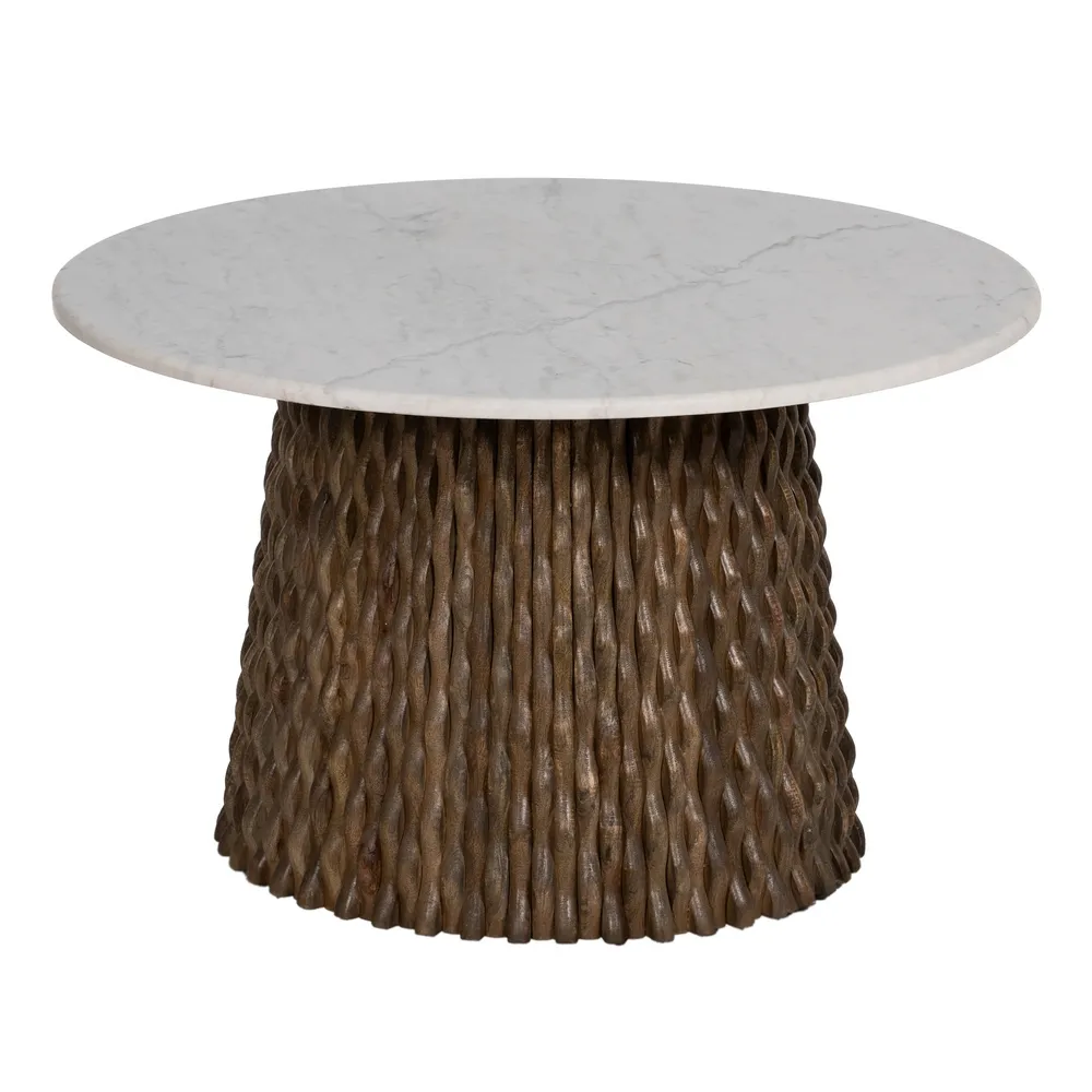 Masute Cafea - Masuta living rotunda marmura alba, lemn de mango - CreativDeco.ro