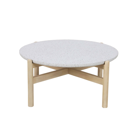 Mobilier - Măsuță rotundă de cafea cu blat din terrazzo alb și picioare din lemn