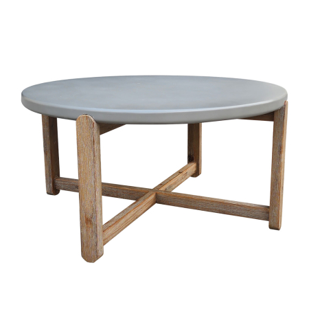 Mobilier - Măsuță rotundă de cafea din ciment gri cu picioare din lemn