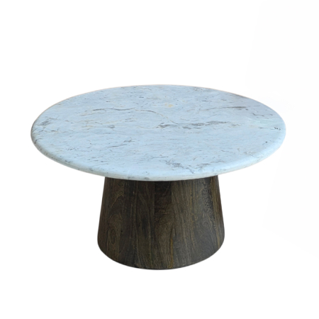 Mobilier - Măsuță rotundă de cafea din marmură albă cu bază din lemn maro