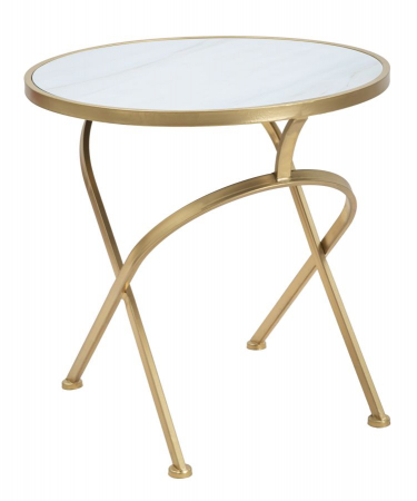 Masute Laterale - Masuta rotunda Glam cu blat de sticla marmorata CreativDeco