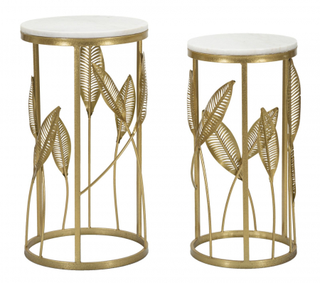Masute Cafea - Set 2 Masute cafea rotunde marmura Leaf | creativdeco.ro