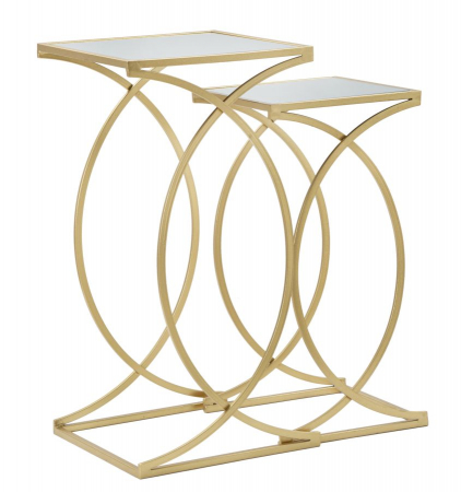 Masute Laterale - Set masute aurii Simply cu blat din oglindă și design decorativ simetric și aerisit