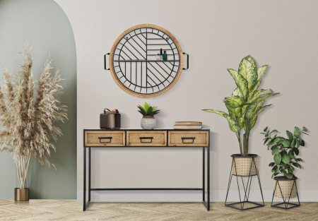 Mobilier hol din metal stil boho chic|consola cu sertare metalica si raft suspendat [0]