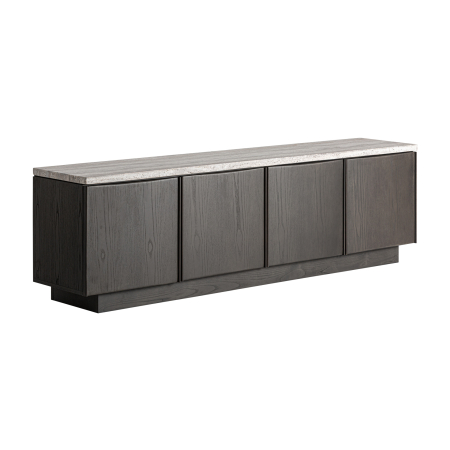 Comode TV - Mobilier TV din lemn de frasin cu blat din travertin gri Rignac