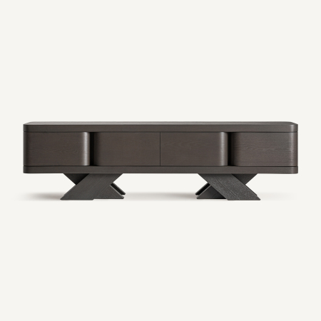 Comode TV - Mobilier TV din stejar masiv negru cu picioare X art deco