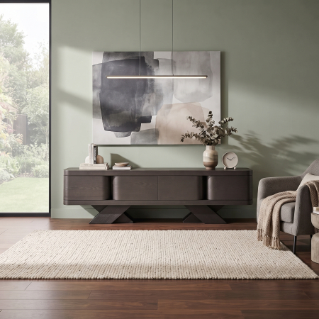 Comode TV - Mobilier TV din stejar masiv negru cu picioare X art deco