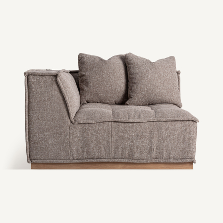 Mobilier - Modul de colț cu șezut matlasat, braț înalt, perne la spate și plintă de lemn deschis