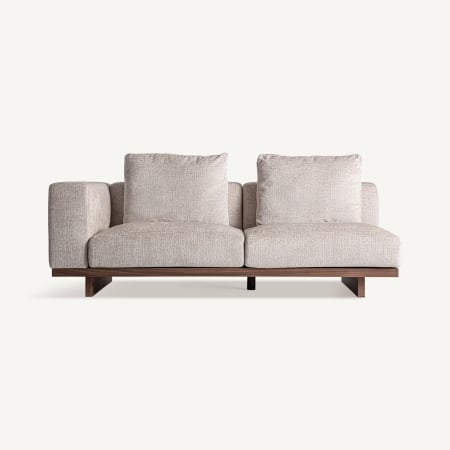 Mobilier - Modul de canapea cu două locuri în țesătură taupe texturată, braț lat și soclu maro