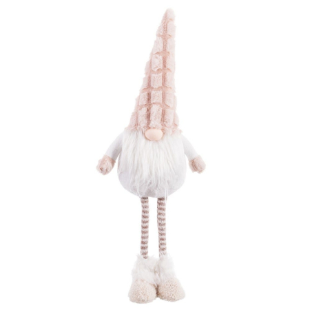 Craciun - Moș Crăciun decorativ alb cu căciulă bej rozaliu din stofă 60 cm