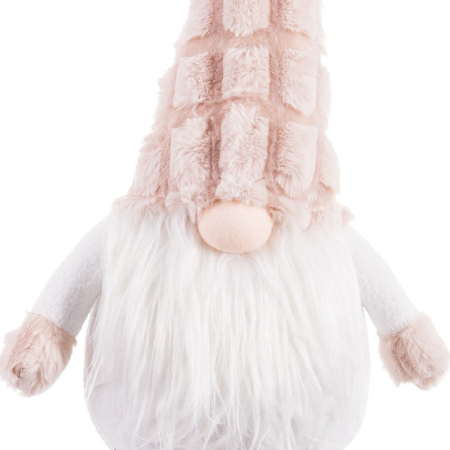 Moș Crăciun decorativ alb cu căciulă bej rozaliu din stofă 60 cm [1]