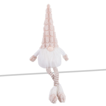 Craciun - Moș Crăciun decorativ cu picioare lungi alb cu căciulă bej rozaliu din stofă
