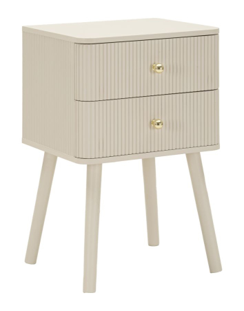 Noptieră albă din lemn de pin și MDF cu două sertare texturate design modern