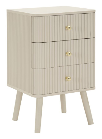 Noptieră albă din lemn de pin și MDF cu trei sertare texturate design modern