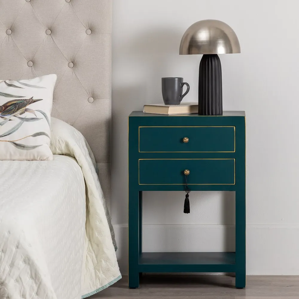 Noptiera eleganta albastru-verzui cu 2 sertare | Mobilier oriental [9]