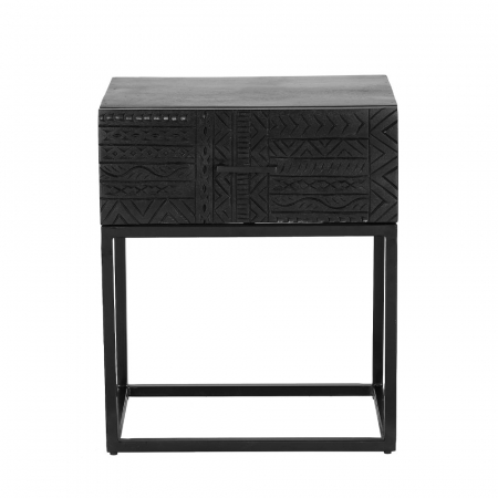 Noptiera Aztec cu sertar sculptat negru eleganta [1]