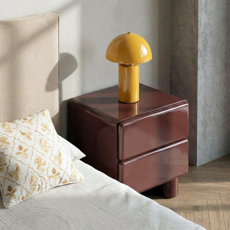 Noptiere - Noptiera din MDF lacuit garnet cu doua sertare design sculptural