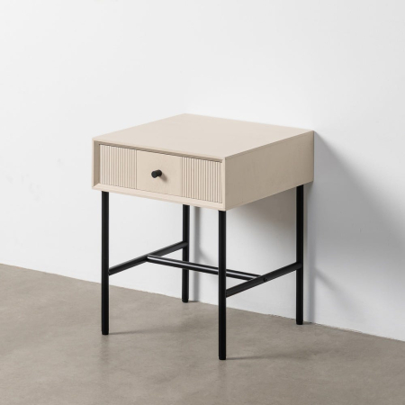 Noptiere - Noptieră din MDF crem cu sertar și picioare metalice