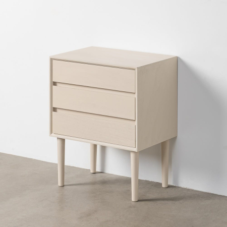 Noptieră din MDF crem cu trei sertare