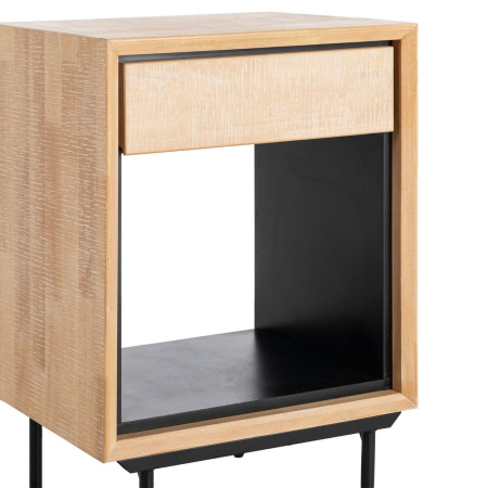 Noptieră din lemn natur cu sertar și nișă picioare metalice negre – imagine principală [3]