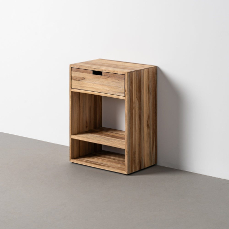 Noptiere - Noptieră din lemn reciclat de tec maro cu sertar si raft deschis 45x30x60 cm